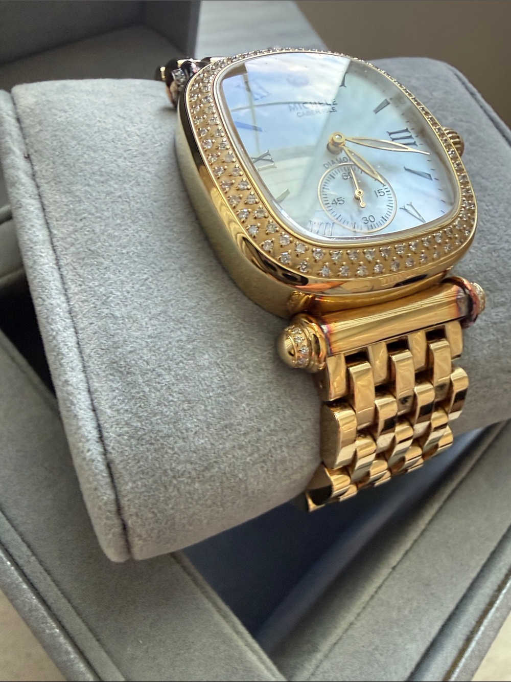 Michele Gold-Tone Diamond Bezel Mother-of-Pearl Dial Women's Watch - Picture 5 of 9